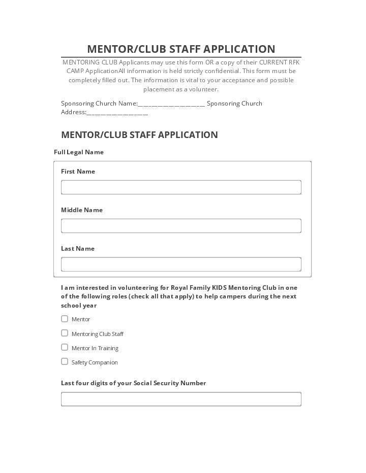 Export MENTOR/CLUB STAFF APPLICATION to Salesforce