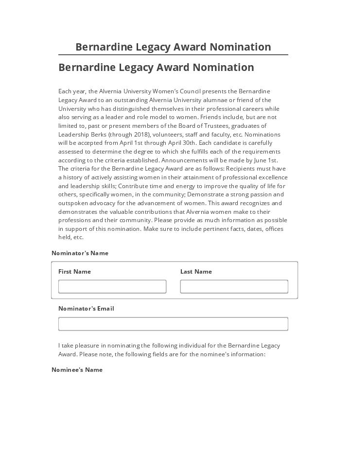 Incorporate Bernardine Legacy Award Nomination in Microsoft Dynamics