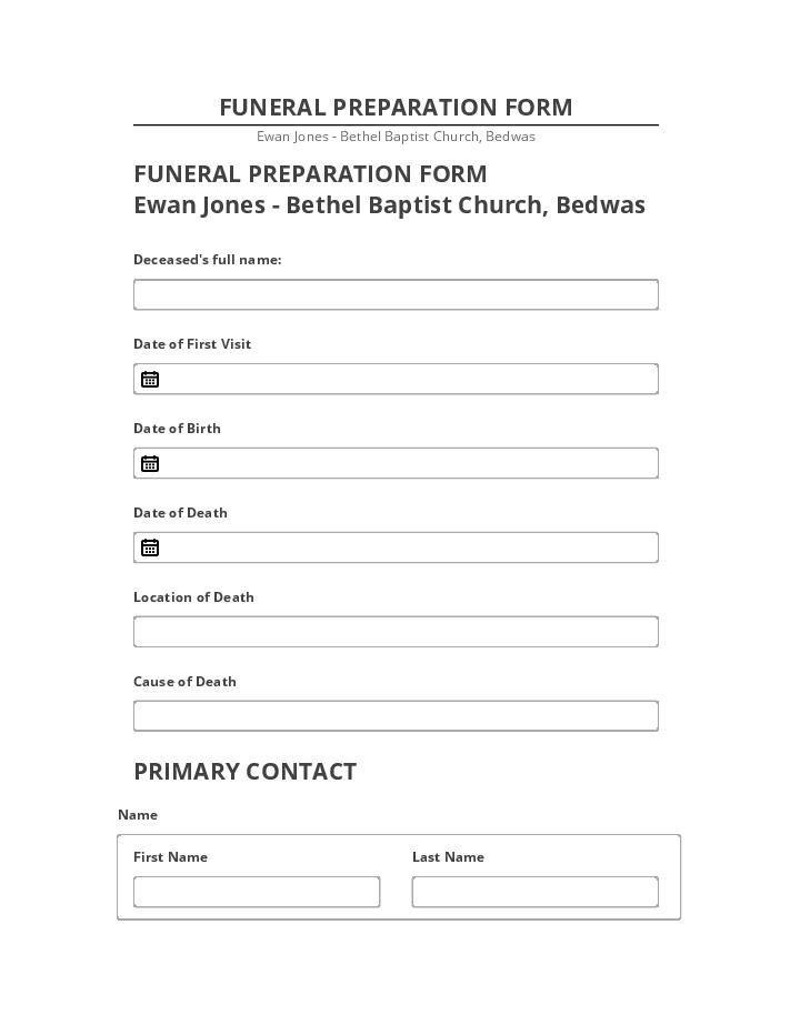 Update FUNERAL PREPARATION FORM from Salesforce