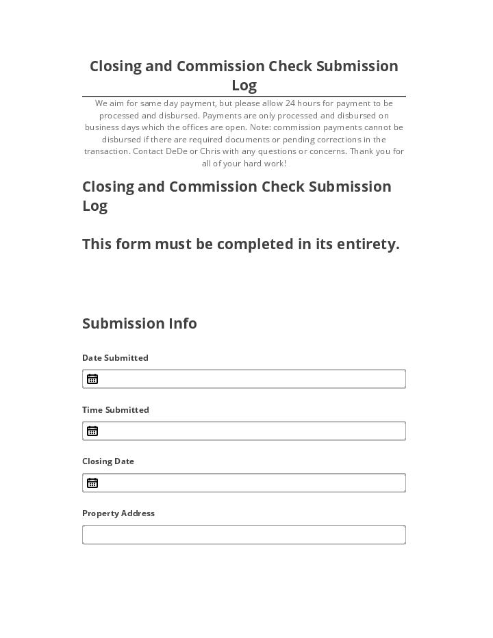 Archive Closing and Commission Check Submission Log