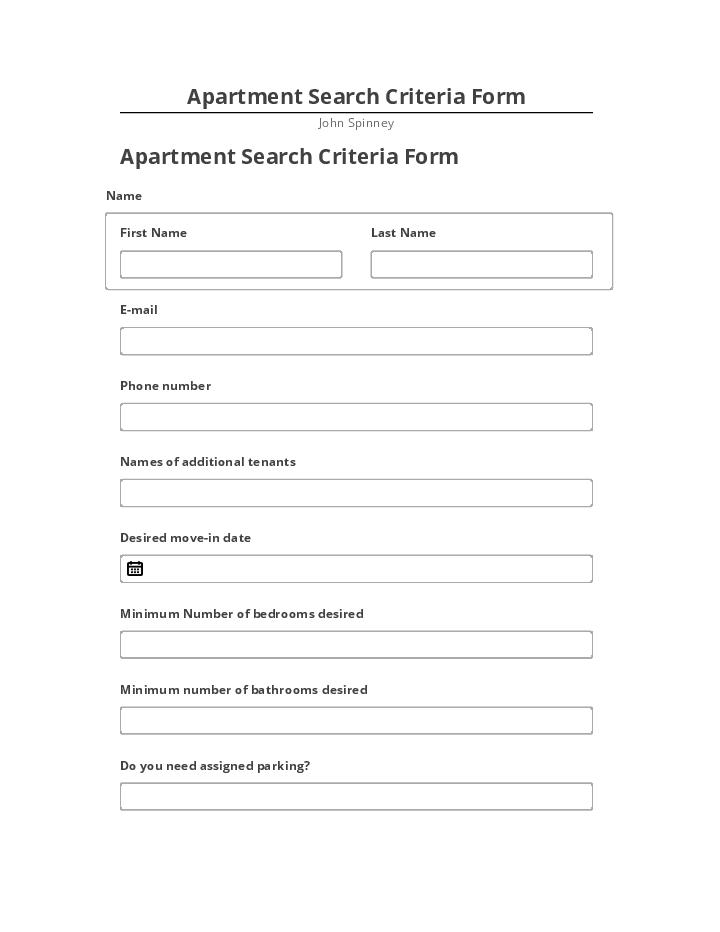 Incorporate Apartment Search Criteria Form in Netsuite