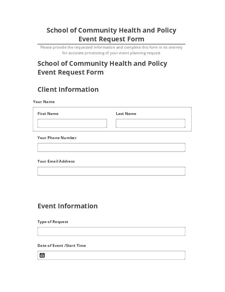 Manage School of Community Health and Policy Event Request Form in Microsoft Dynamics