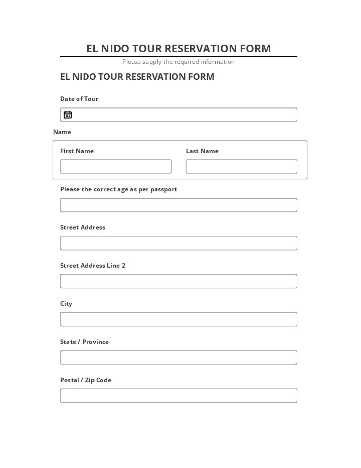 Arrange EL NIDO TOUR RESERVATION FORM in Salesforce