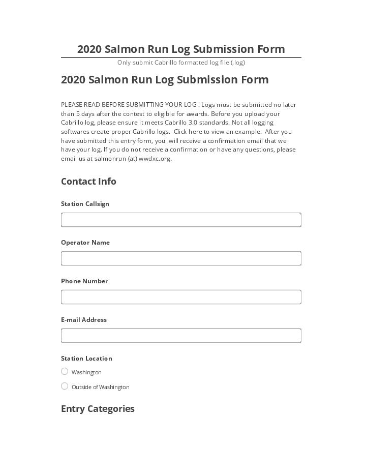 Incorporate 2020 Salmon Run Log Submission Form in Netsuite