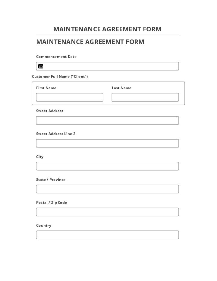 Incorporate MAINTENANCE AGREEMENT FORM