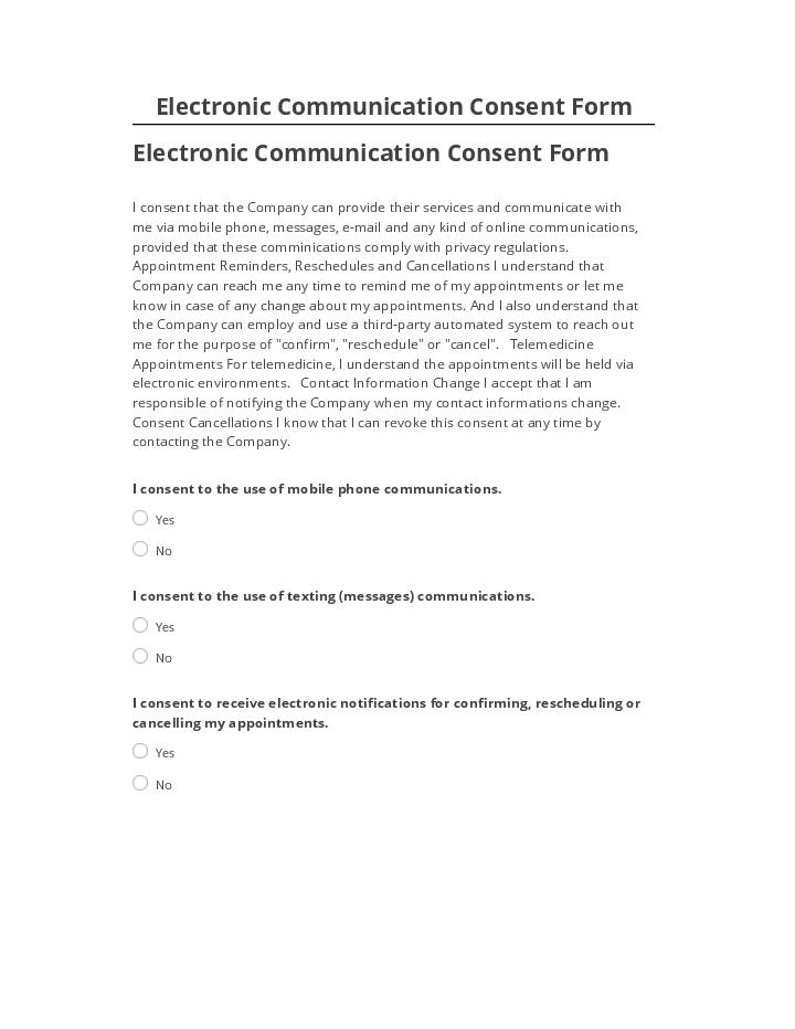Synchronize Electronic Communication Consent Form