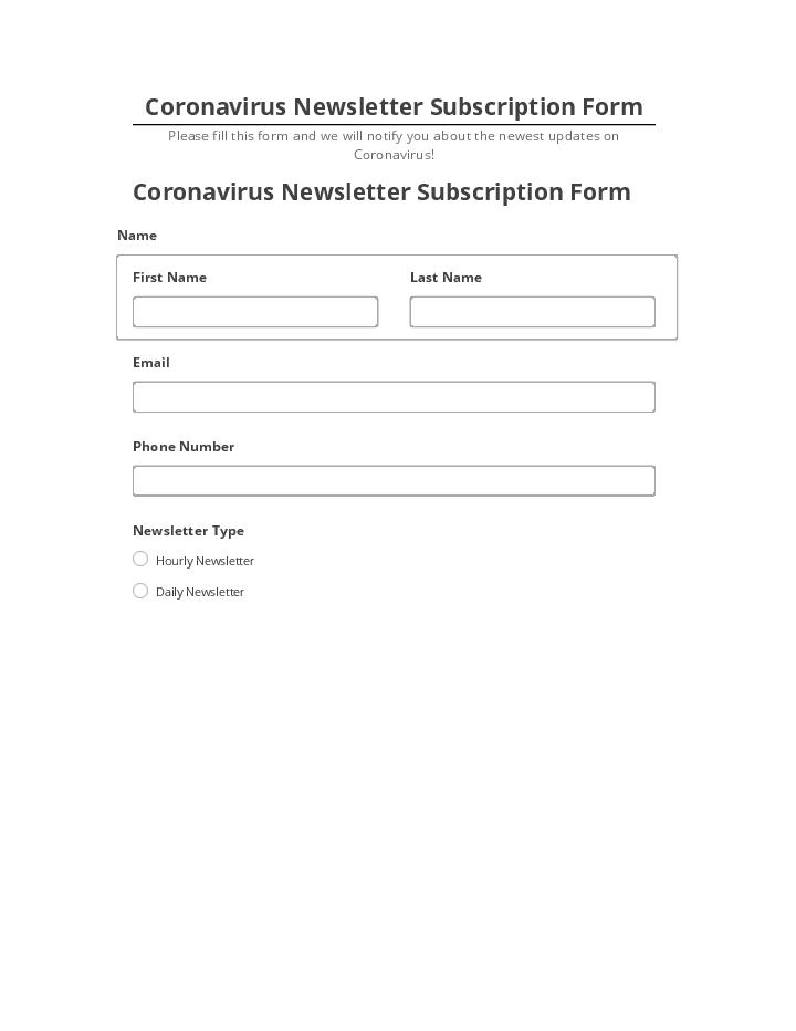 Arrange Coronavirus Newsletter Subscription Form