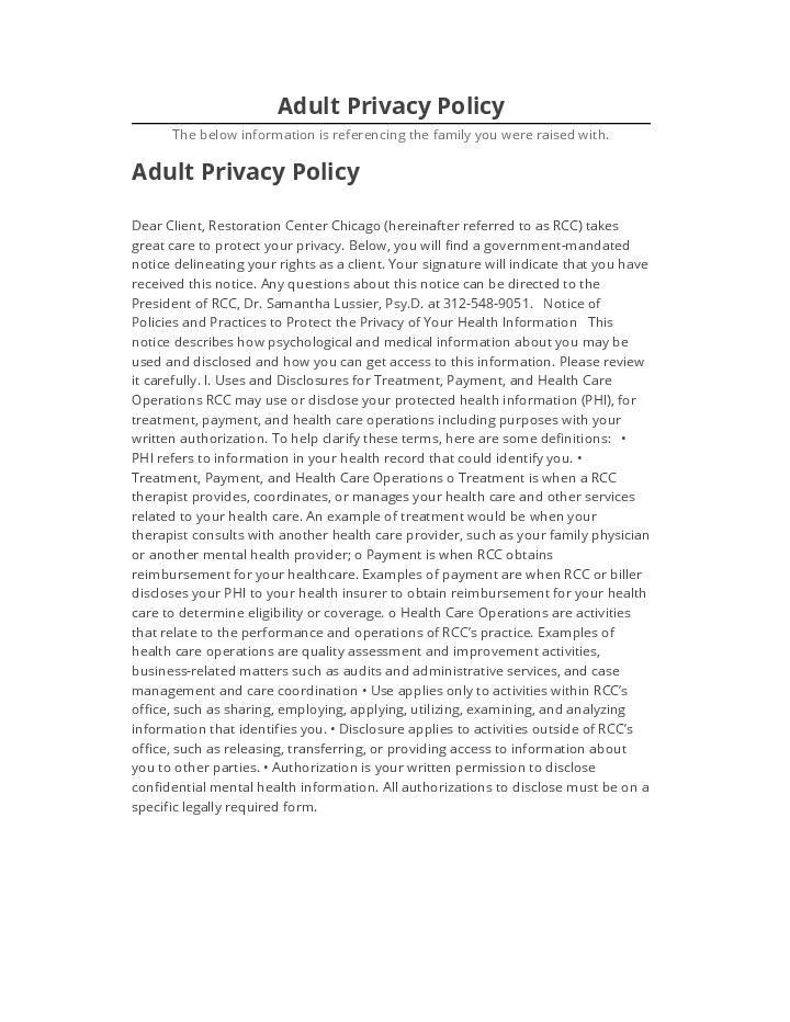 Pre-fill Adult Privacy Policy