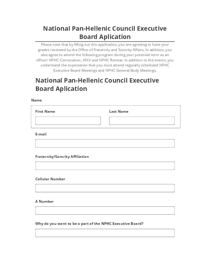 Arrange National Pan-Hellenic Council Executive Board Aplication in Salesforce