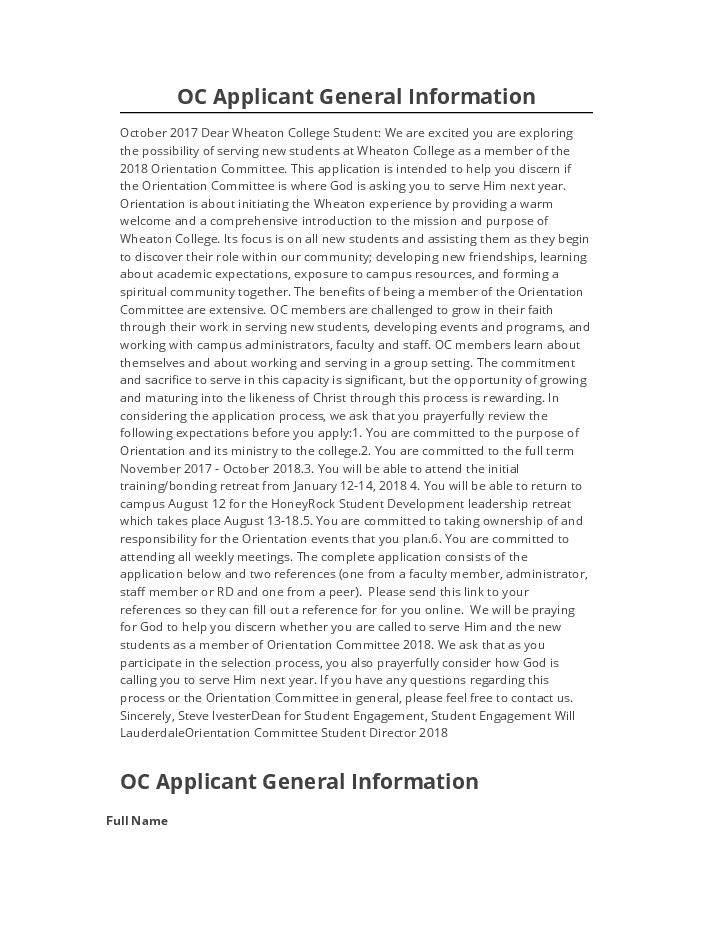 Arrange OC Applicant General Information