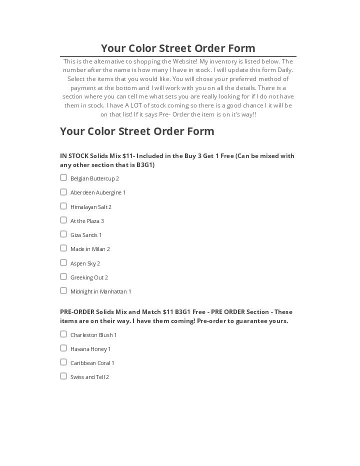 Integrate Your Color Street Order Form