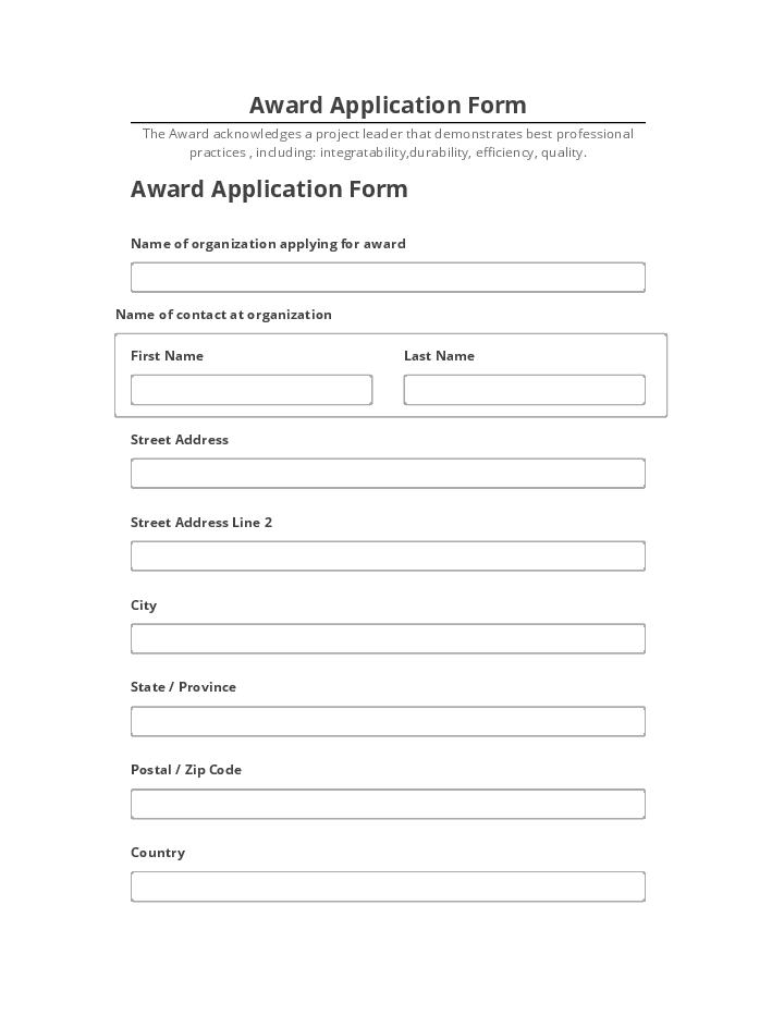 Incorporate Award Application Form in Netsuite
