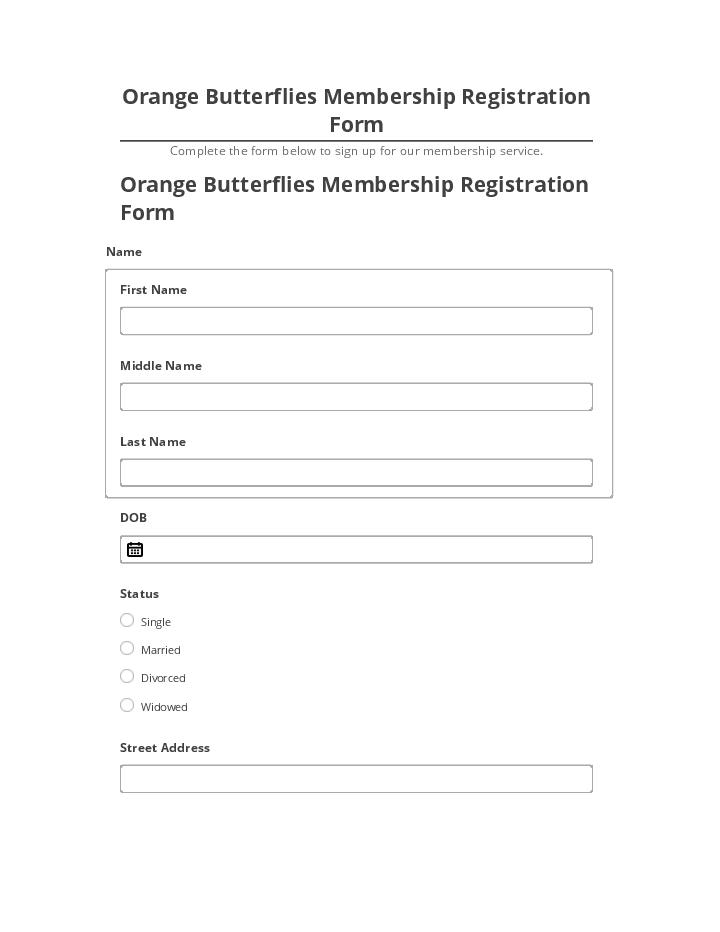 Synchronize Orange Butterflies Membership Registration Form with Netsuite