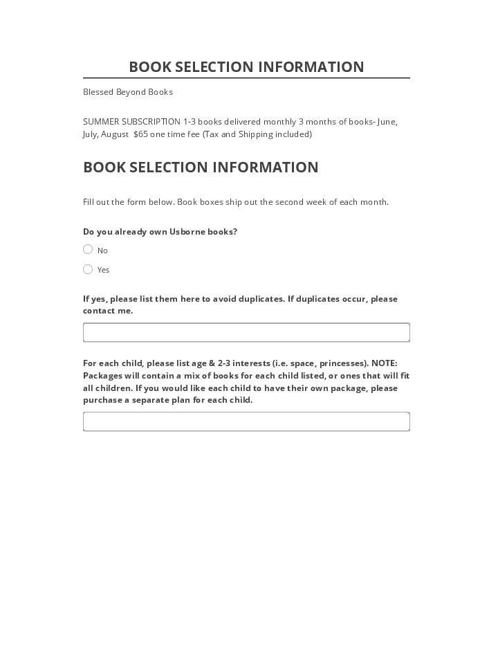 Extract BOOK SELECTION INFORMATION
