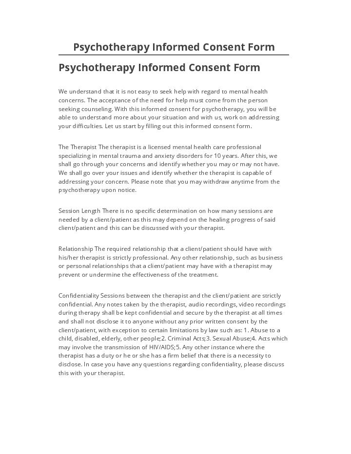 Integrate Psychotherapy Informed Consent Form with Netsuite