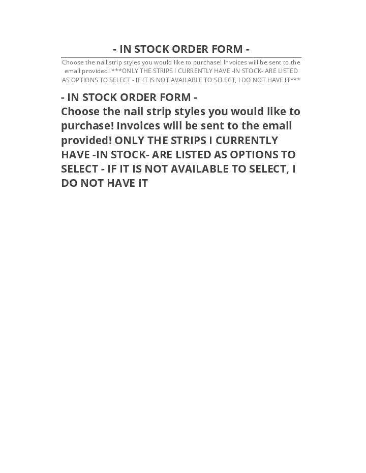 Update - IN STOCK ORDER FORM - from Salesforce