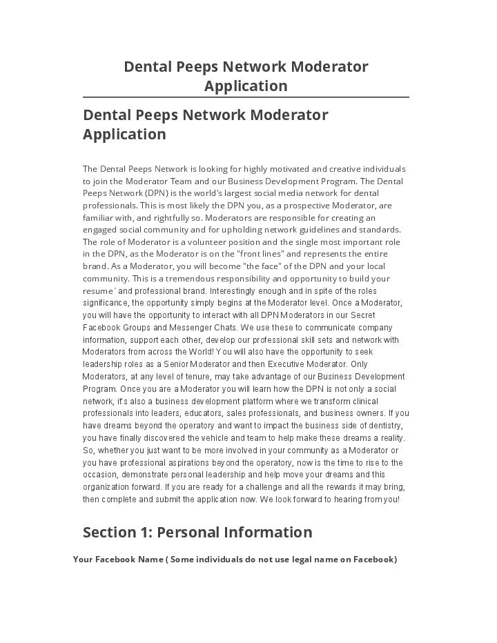 Arrange Dental Peeps Network Moderator Application in Microsoft Dynamics