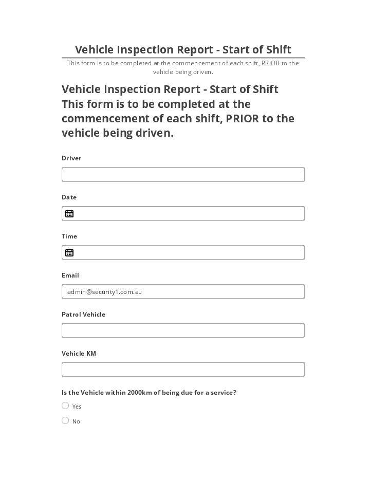 Arrange Vehicle Inspection Report - Start of Shift in Netsuite