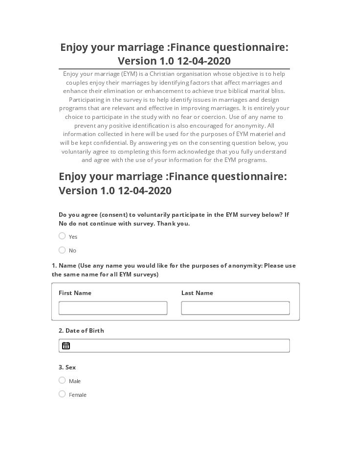 Archive Enjoy your marriage :Finance questionnaire: Version 1.0 12-04-2020 to Salesforce