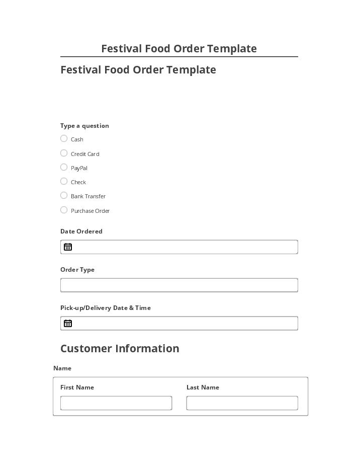 Manage Festival Food Order Template in Netsuite