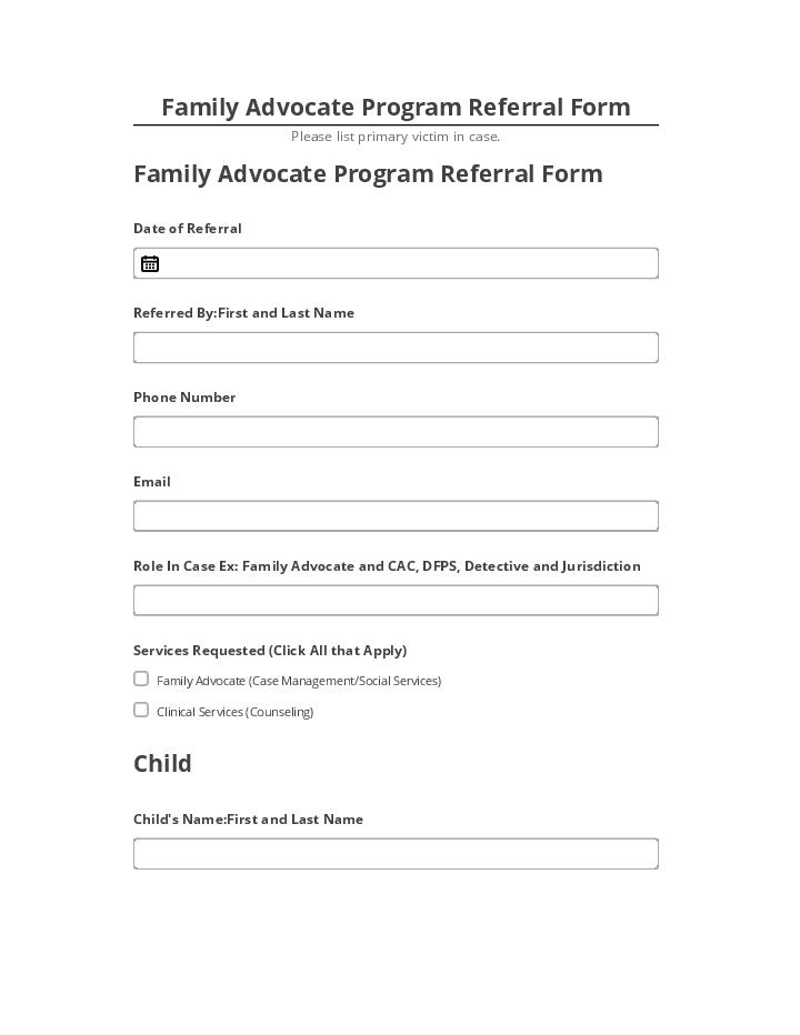 Arrange Family Advocate Program Referral Form in Netsuite
