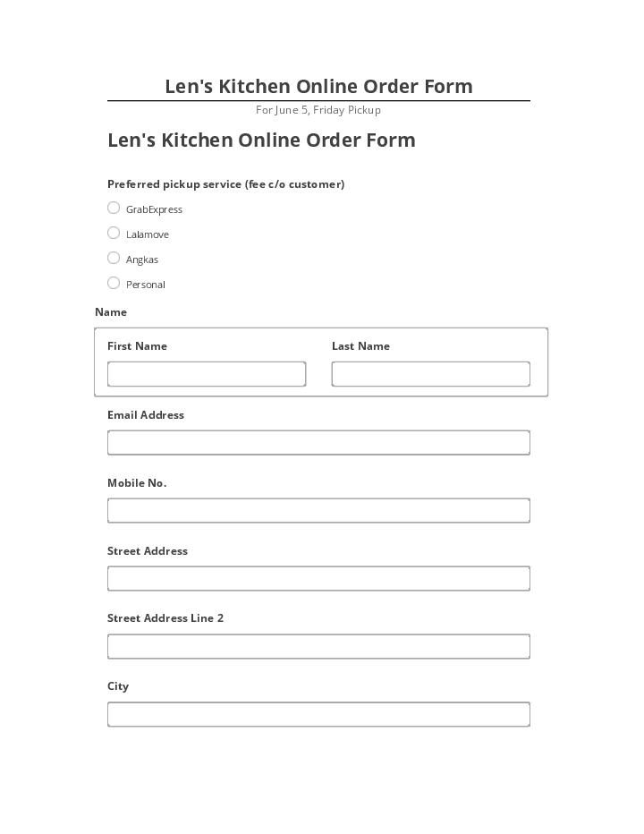 Extract Len's Kitchen Online Order Form from Microsoft Dynamics