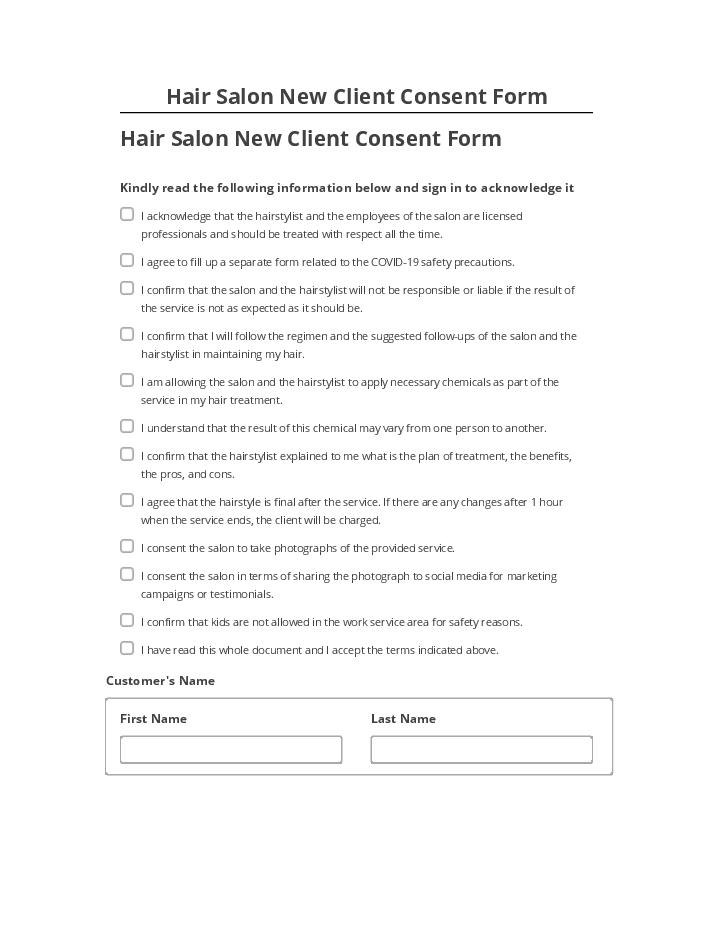 Update Hair Salon New Client Consent Form from Netsuite