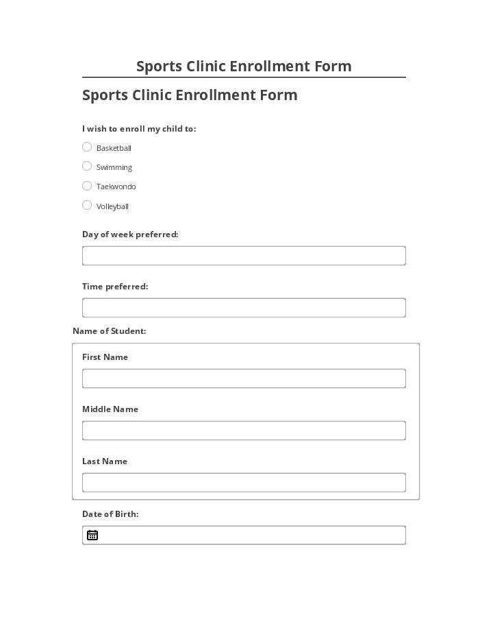 Extract Sports Clinic Enrollment Form