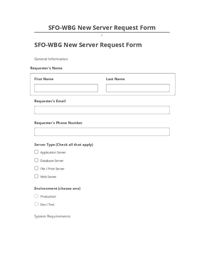 Export SFO-WBG New Server Request Form to Salesforce