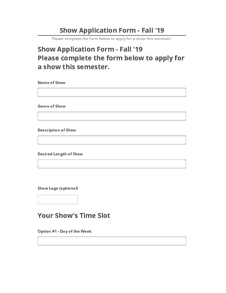 Arrange Show Application Form - Fall '19 in Netsuite