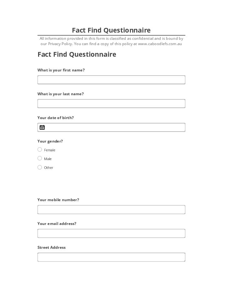 Arrange Fact Find Questionnaire in Salesforce