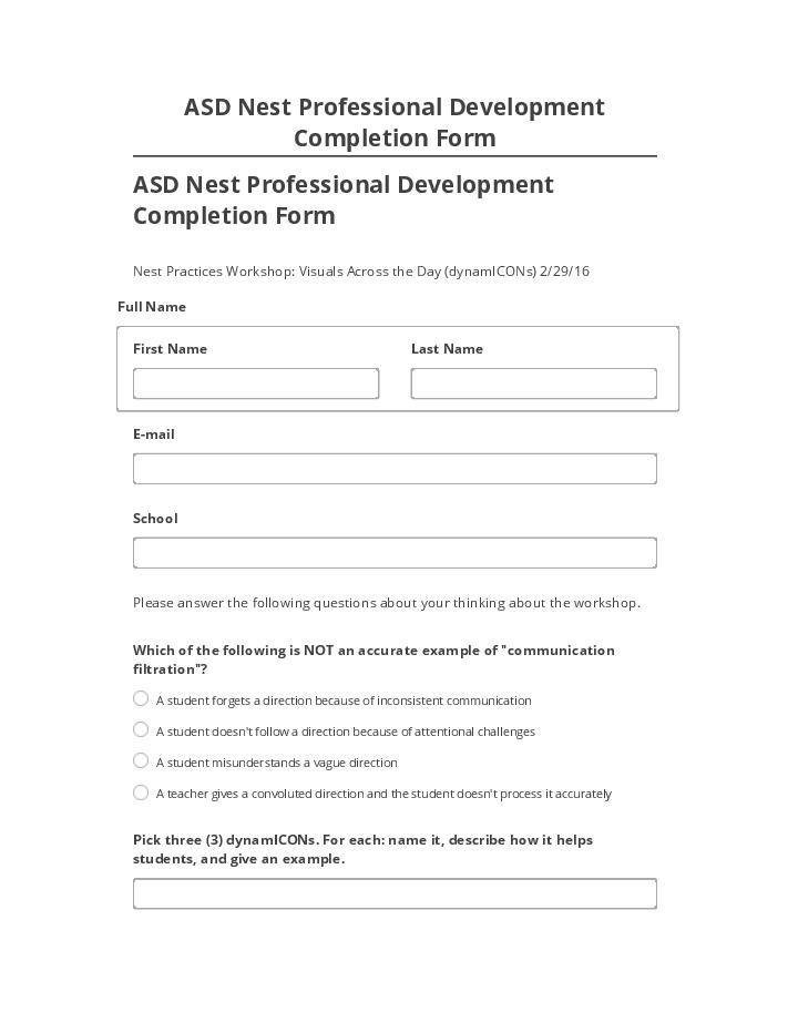 Integrate ASD Nest Professional Development Completion Form