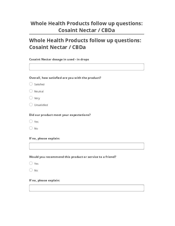 Archive Whole Health Products follow up questions: Cosaint Nectar / CBDa to Netsuite