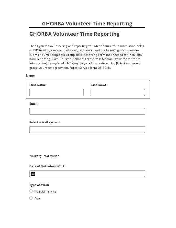 Pre-fill GHORBA Volunteer Time Reporting