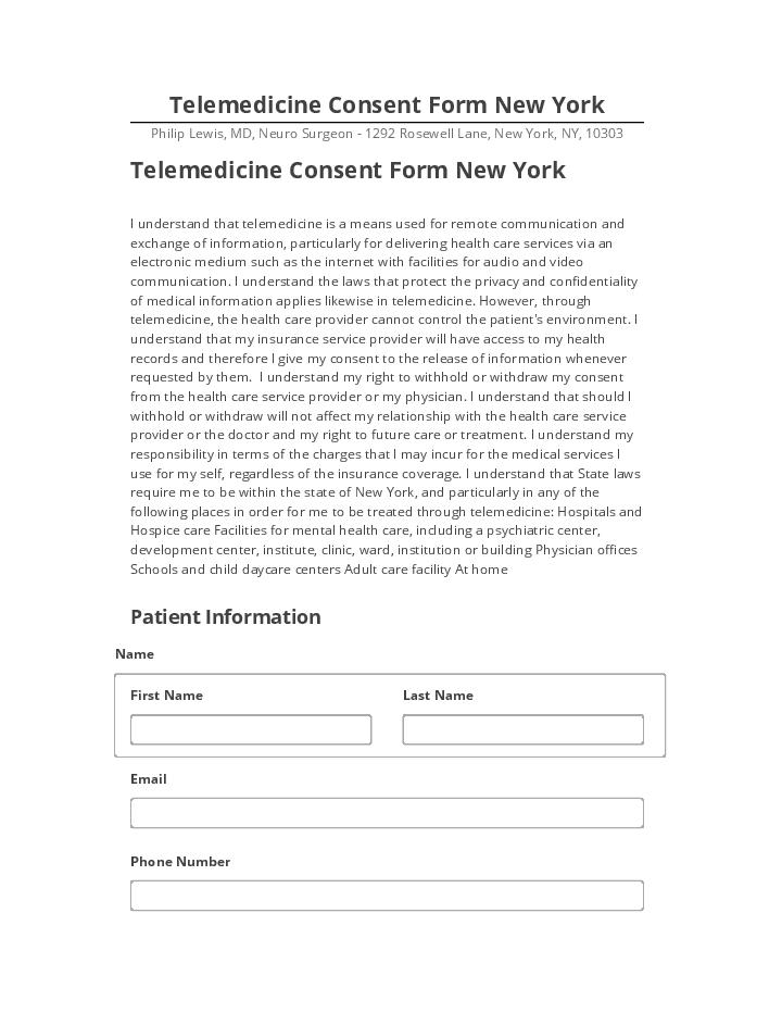 Pre-fill Telemedicine Consent Form New York from Netsuite