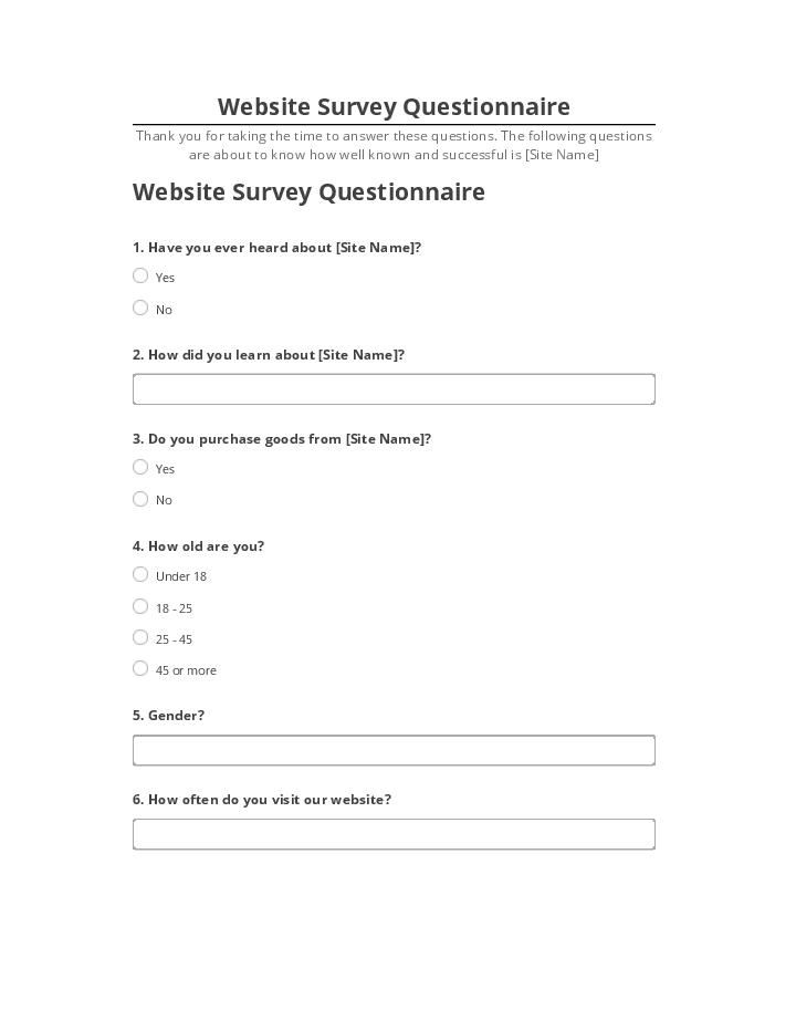 Archive Website Survey Questionnaire to Netsuite
