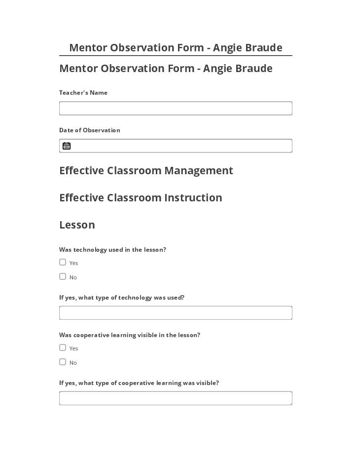 Synchronize Mentor Observation Form - Angie Braude with Netsuite