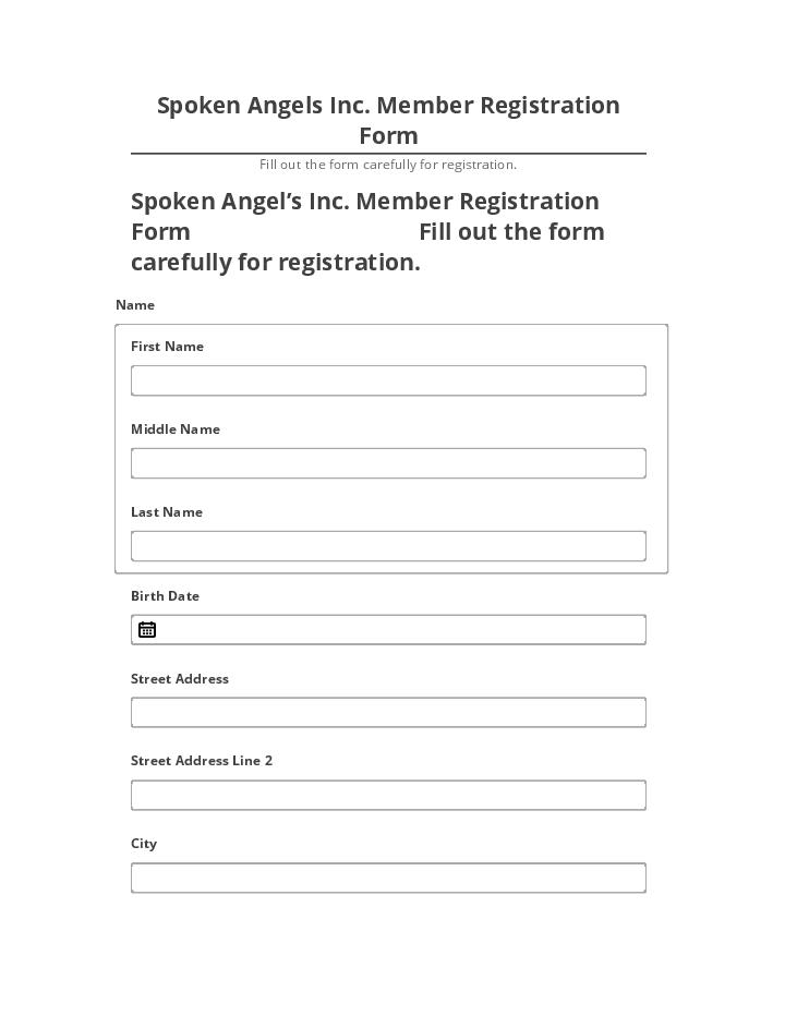 Extract Spoken Angels Inc. Member Registration Form from Netsuite