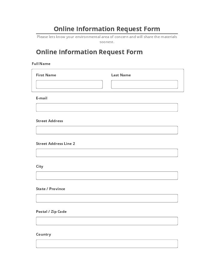 Export Online Information Request Form to Netsuite