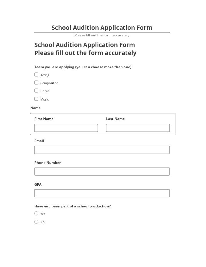 Extract School Audition Application Form from Netsuite
