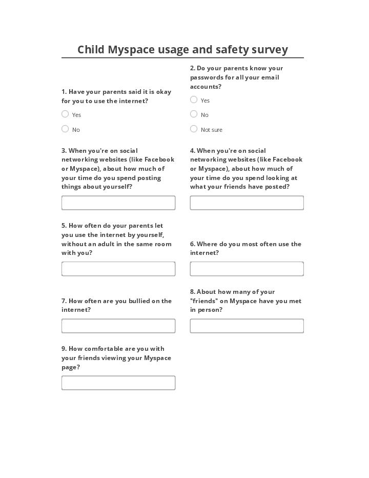 Pre-fill Child Myspace usage and safety survey from Netsuite