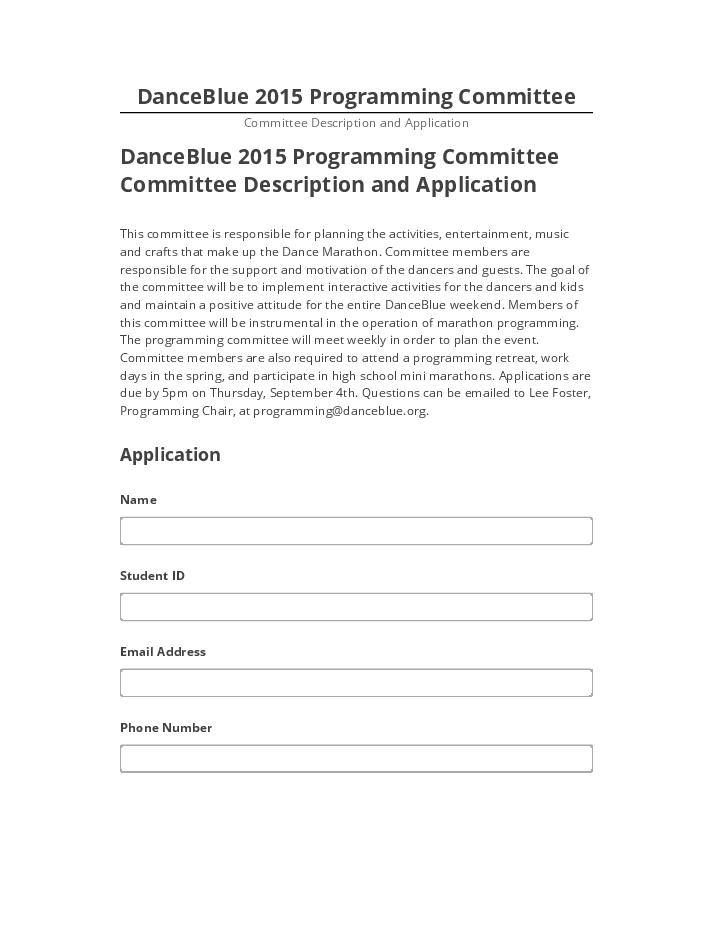 Pre-fill DanceBlue 2015 Programming Committee from Microsoft Dynamics