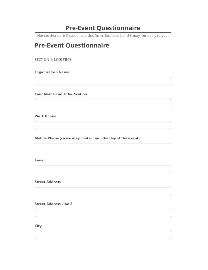 Arrange Pre-Event Questionnaire in Netsuite