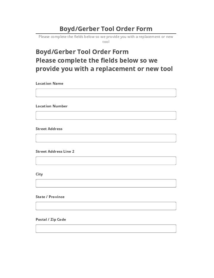 Arrange Boyd/Gerber Tool Order Form in Microsoft Dynamics