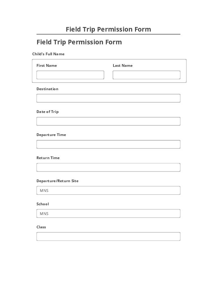 Arrange Field Trip Permission Form