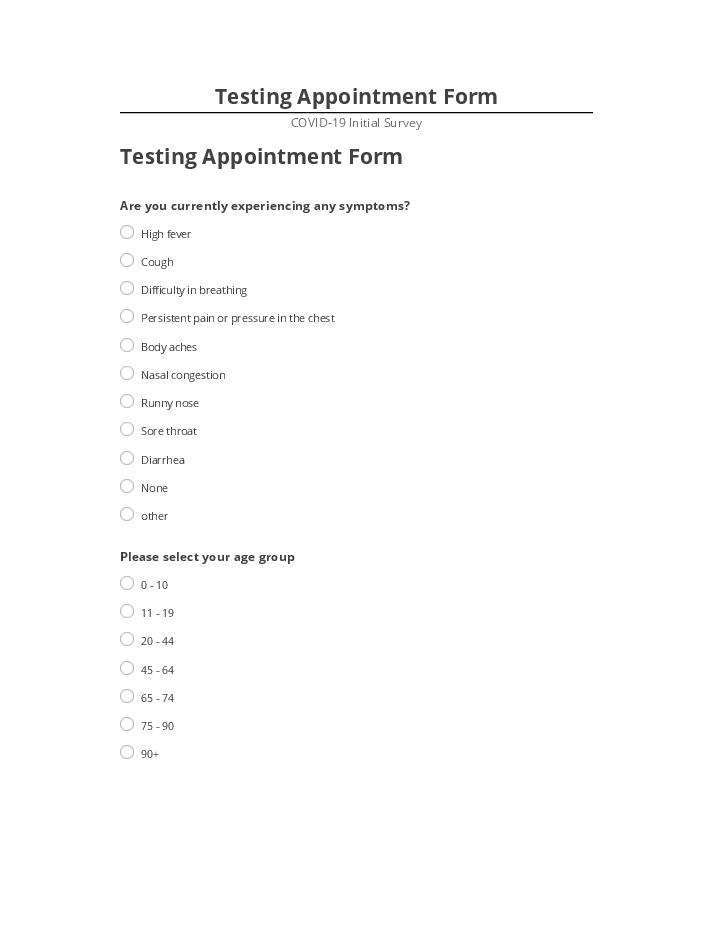 Arrange Testing Appointment Form