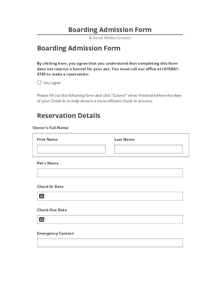 Arrange Boarding Admission Form