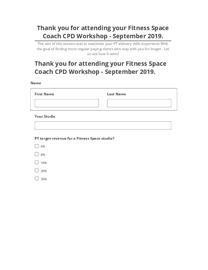 Incorporate Thank you for attending your Fitness Space Coach CPD Workshop - September 2019. in Netsuite