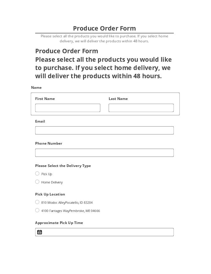 Arrange Produce Order Form in Salesforce