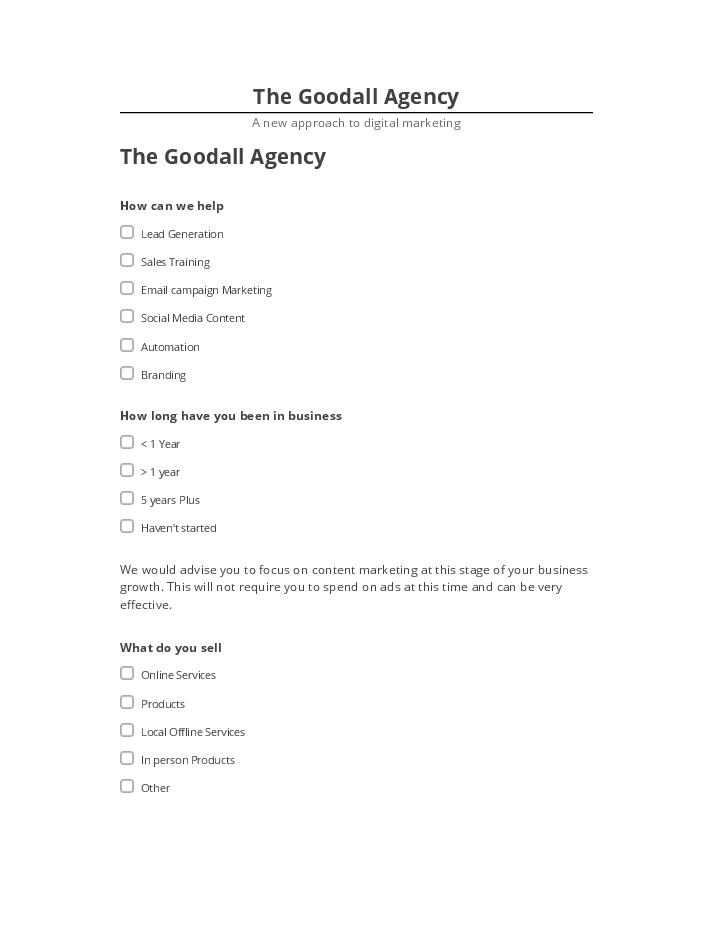 Arrange The Goodall Agency in Salesforce